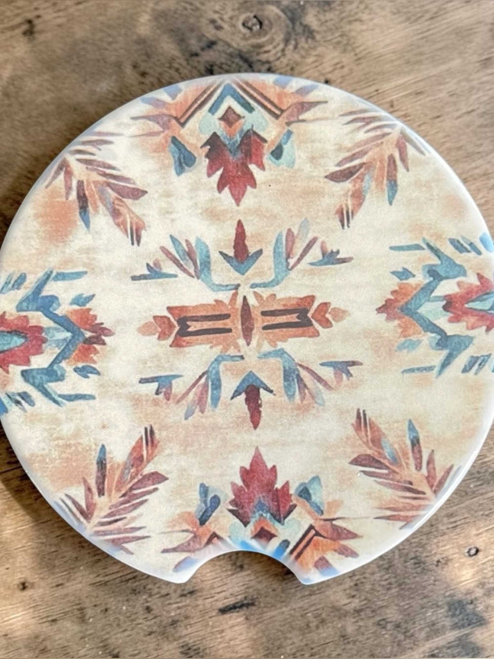 Western Boho Round Car Coaster with Southwestern Pattern - Multi (2 per set)
